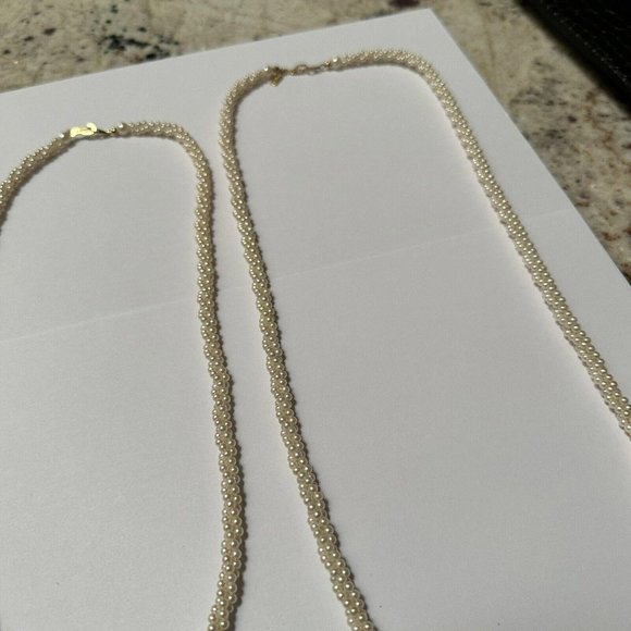Lot Of 2 Marvella Faux Seed Pearl Bead Beaded Gold Tone Necklace 1 Signed - Picture 10 of 10